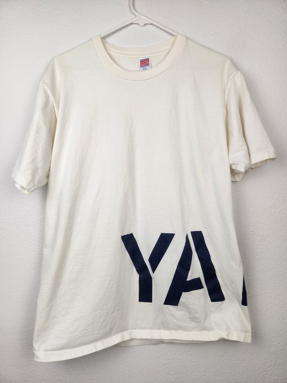 Vintage Yale T-Shirt Adult XL 46 White Short Sleeve Made in USA Soffe